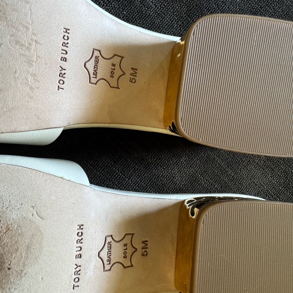 Tory Burch White and Gold Slide Sandals - Picture 6 of 8
